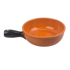 Vintage Burkart Handarbeit Brown Orange Pottery Skillet Pan Made in Switzerland